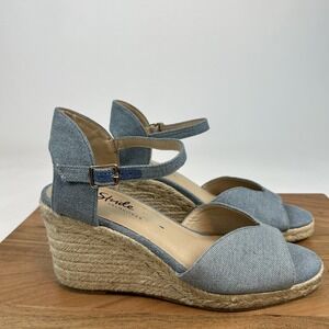 New Womens LifeStride Tess Blue Denim Espadrille Strappy Wedge Sandals Size 10 M
